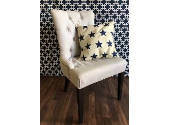 Tufted Back Accent Chair Upholstered In Heirloom Gray With Nailhead Trim.