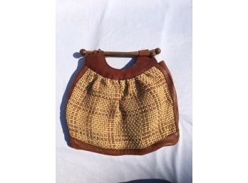 Vintage Selly Woven Twine & Leather Knitting Bag Handbag