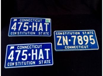 3 Vintage Connecticut License Plates - Very Good Condition