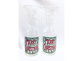 Pair Of Signed Cora Stained Glass Style Carafes