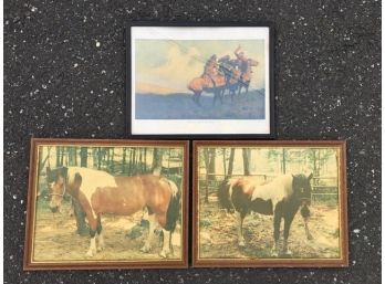 3 Vintage Pieces Of Wall Art W/ Horse Theme