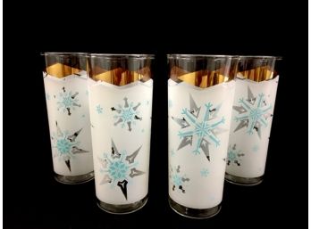 Set Of 4 Vintage Atomic Frosted Snowflake Tumblers