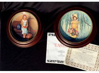 2 Knowles Decorative Plates In Wooden Wall Hangers