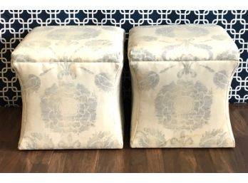 Pair Of Shabby Chic Style Upholstered Ottomans