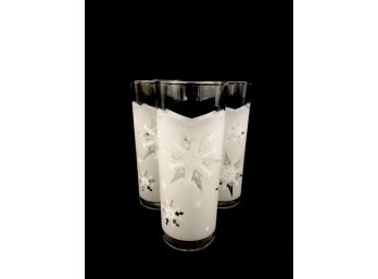 Set Of 5 Vintage Atomic Black & White Frosted Snowflake Tumblers