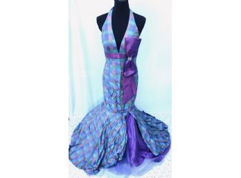 Exquisite Purple, Blue, & Green Hue Tartan Halter-style Evening Gown By Partytime