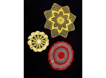 Trio Of Vintage Hand-crochet Doilies