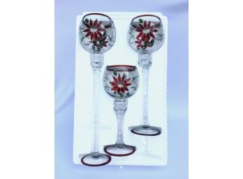 Home For The Holidays Set Of 3 Hand-painted Hurricane Candle Holders
