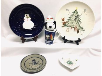 Grouping Of Vintage To New Peanuts, Christmas, & Winter Theme Dishware