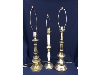 Trio Of Vintage Brass Tone Table Lamps