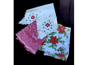 Trio Of Vintage Christmas Holiday Table Linens