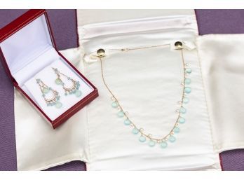 Gingko Jewelery Green Chalcedony Necklace & Earrings