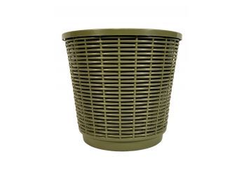 Vintage FESCO 7740 Avocado Green Plastic Trash Basket Weave Wicker Design