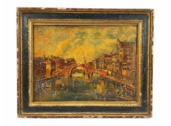 Antique Francesco Guardi Oil In Canvas Painting By Christian Romani