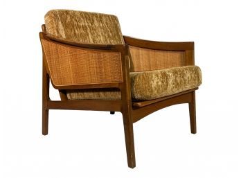 Mid Century Padded Rattan Arm Chair