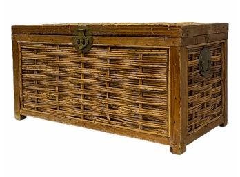 Vintage Rattan Trunk With Brass Hardware