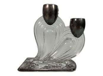 Art Nouveau Double Candlestick With Silver Overlay