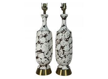 Pair Of Tall Mid Century Pottery Lamps