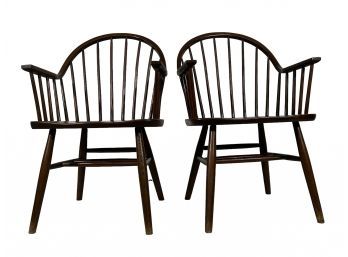 Pair Of Mid Century Claud Bunyard For FW Lombard Continous Bow Back Windsor Chairs