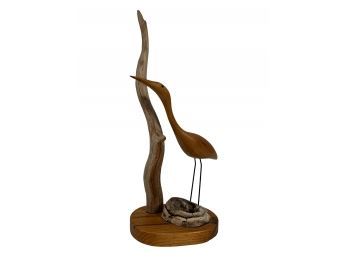 Vintage Hand Carved Heron And Driftwood Signed