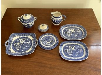 Lot Of 6 Pieces White Blue Willow