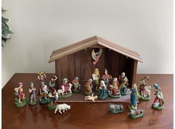 Vintage 22 Piece Hand Painted Nativity Set