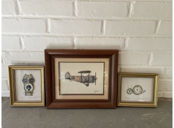 Lot Of 3 Watch Part Collages Ken Broadbent And Girard Plane Owl And  Snail