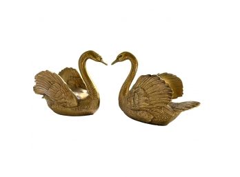 Pair Of Vintage Brass Swans By PM Craftsman.