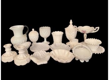 Collection Of 18 Vintage Milk Glass Items, Made By Westmorland And Others.