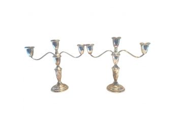 Pair Of Empire Sterling Silver, Weighted Candle Holders. 9.5' Tall