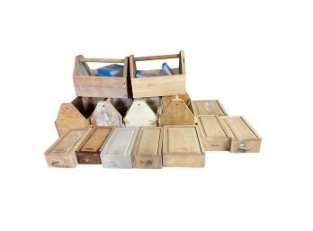 14 Hand Made Tool Boxes And Wooden Boxes With All Kind Of Hardware.