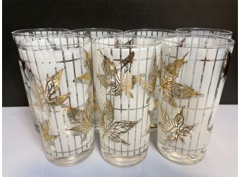 Seven Vintage MCM Golden Maple Leaf Drinking Glasses.5.5' Tall