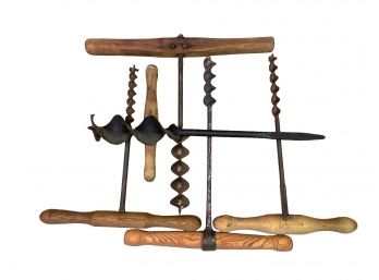 Collection Of Antique Hand Augurs, Boaring Tools.