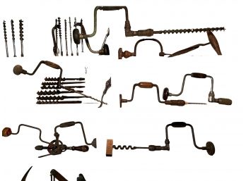 Large Collection Of Antique And Vintage Hand Drilling Tools And Accessories.