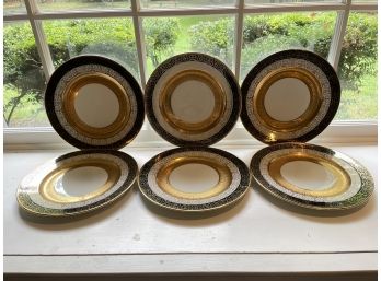 Set Of Six Vintage Bavaria 24k Gold Inlay , 10.5' Dinner Plates.