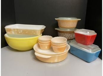 Collection Of Vintage Fire King And Pyrex Serving Dishes.