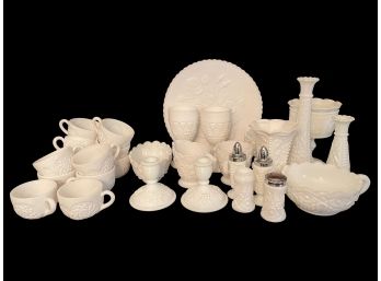 Collection Of 30 Vintage Milk Glass Items, Made By Westmorland And Others.