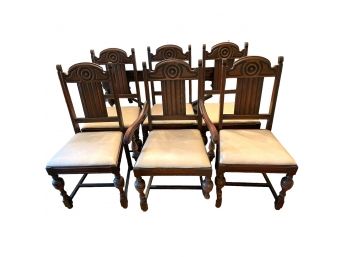 Vintage Jacobean Revival Style, Set Of Six Oak Dinning Chairs.