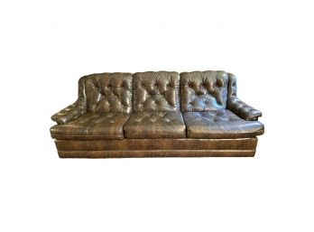 Vintage Faux Leather Tufted Sofa.