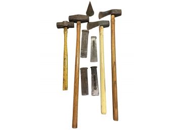 Collection Of Vintage Wood Splitting Hand Tools.