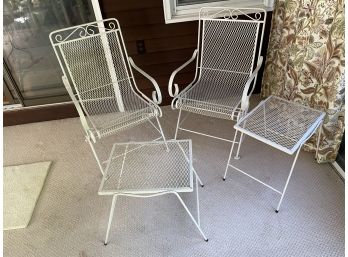 Set Of Four Vintage , Wrought Iron , Patio Set Pieces. Two Rocking Chairs And Two Side Table.