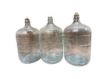 Trio Of Vintage 5 Gallon Glass Water Jugs.