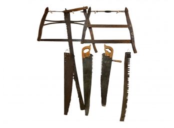 Collection Of Antique Two Man Saws And Lumberjack Saws.