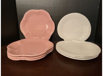 For Pink Flower Shape Plates And Four Shell Shape China Plates. About 11' Wide.