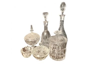 Collection Of Six Crystal And Glass Serving Items.