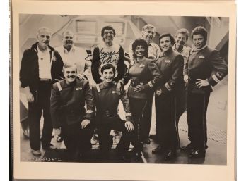 George Takei Signed 8x10 B/w Star Trek Cast Photo