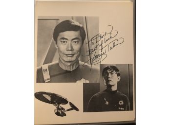 George Takei Signed 8x10 B/w Photo Star Trek Sulu Inscribed