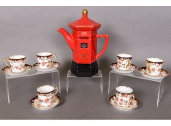 Royal Crown Derby WmH. Plummer & Co. Cups, Saucers And London Pottery Tourist Teapot Post Box