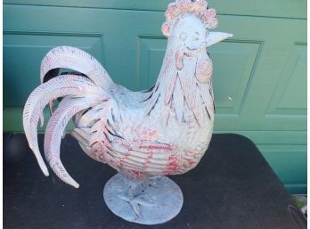 Metal Chicken Green And Red Paint