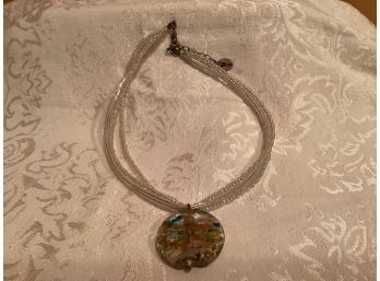 Vintage Zads Beaded Choker With Murano Glass (?) Pendant